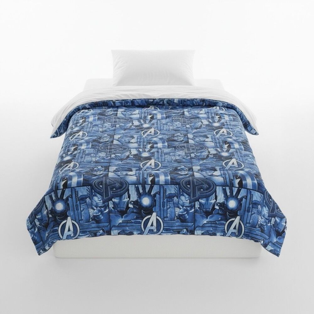 Marvel Avengers Comforter Twin Blue Comic Iron Man Ultron Kids Bedding Superhero
